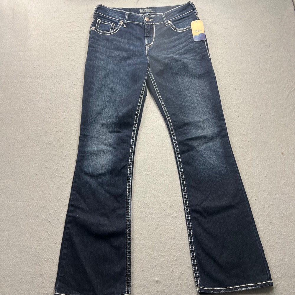 Silver Jeans Co Suki Straight Indigo Blue Thick Stitch‎ Denim Jeans W30 L33 NEW